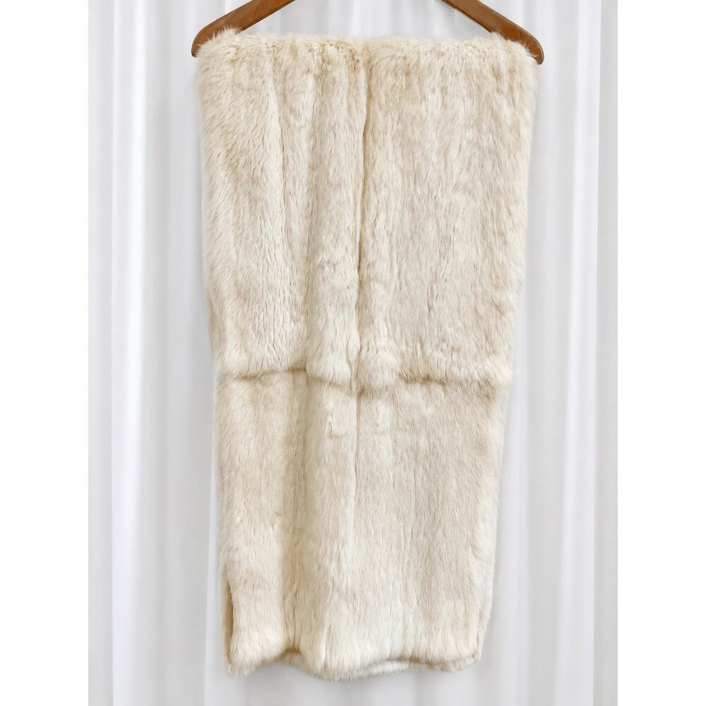 Genuine Rabbit Fur Stole Ivory Cream Long Wrap Shawl 68" x 17"